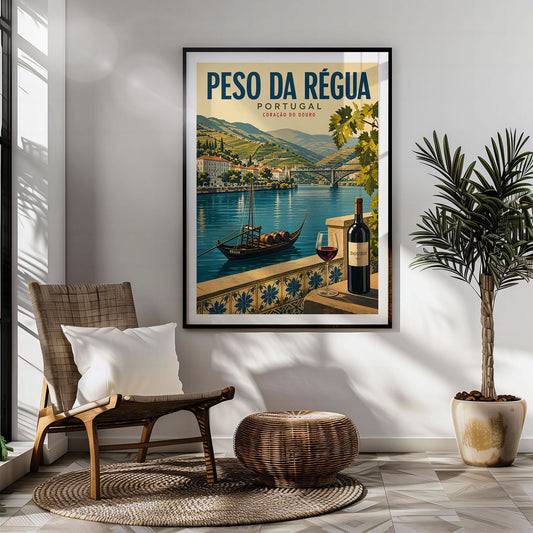 Peso da Régua retro travel poster hung in a living room
