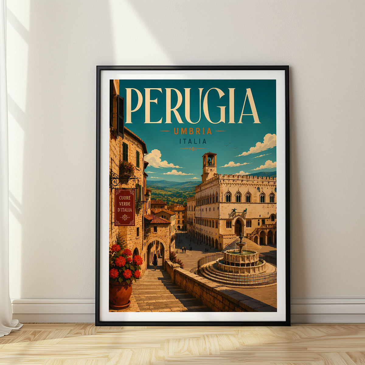 Perugia travel poster, Italy
