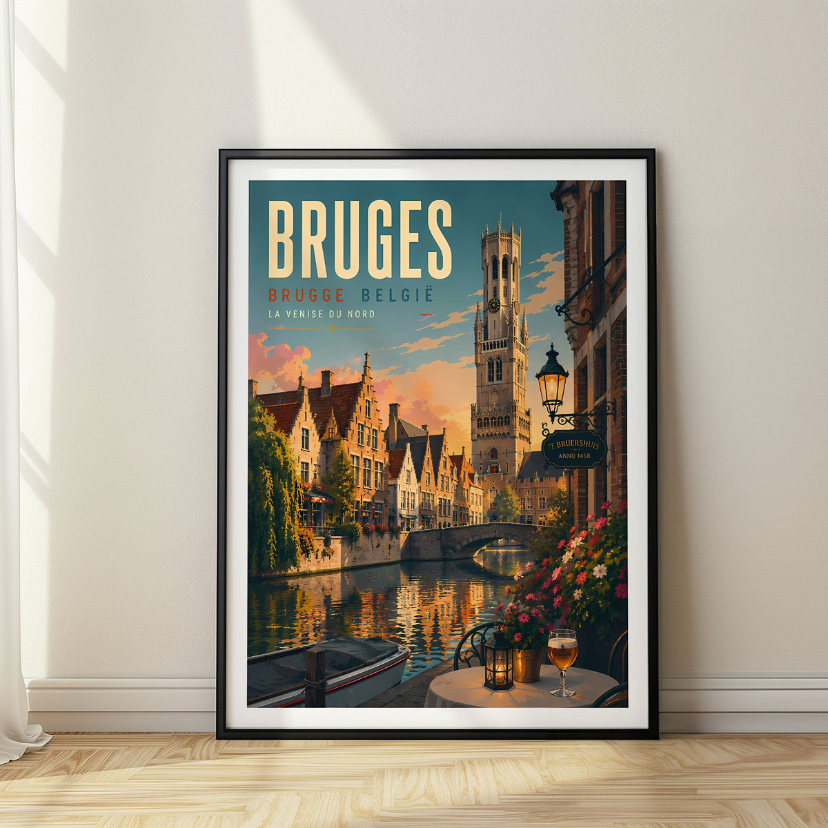 Bruges travel poster, Belgium wall art