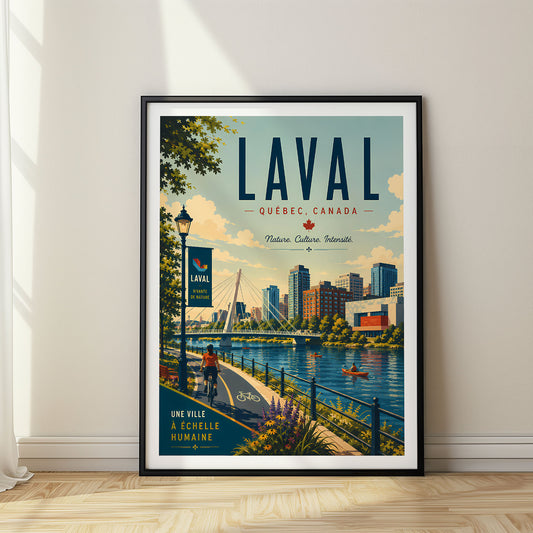 Laval retro travel poster in a black frame