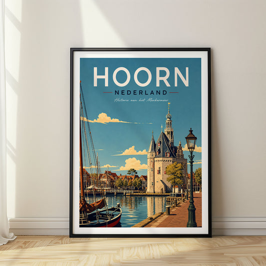 Hoorn retro travel poster in a black frame