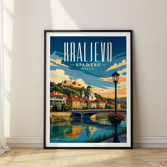 Kraljevo retro travel poster in a black frame