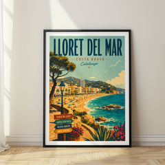 LLoret Del Mar Retro Travel Poster – Beach Signpost View