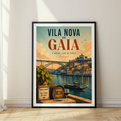 Vila Nova de Gaia Retro Travel Poster – Portugal