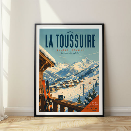 La toussure retro travel poster in a black frame