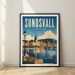 Sundsvall Retro Travel Poster – Sweden
