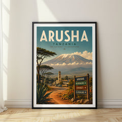 Arusha Retro Travel Poster – Safari Road Signpost