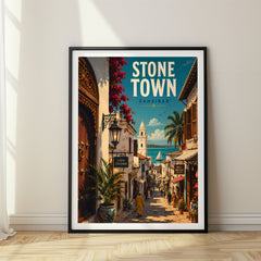 Stone Town Retro Travel Poster – Carved Door Street