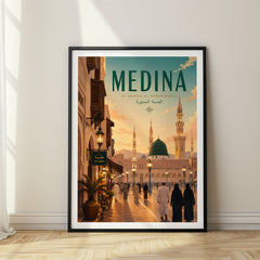 Medina Retro Travel Poster – Pilgrims Approaching Mosque