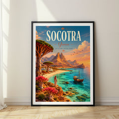 Socotra Retro Travel Poster – Turquoise Lagoon with Dhow