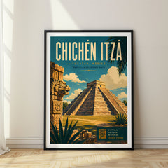 Chichén Itzá Retro Travel Poster – El Castillo Pyramid