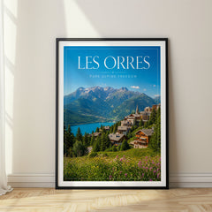 Les Orres Editorial Travel Poster – Chalets Above Lake