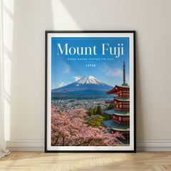 Mount Fuji Editorial Travel Poster – Chureito Pagoda Blossoms