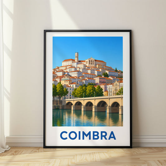 Coimbra modern digital travel poster in a black frame
