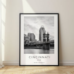 Cincinnati Black and White Travel Poster – USA