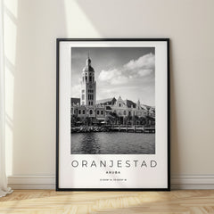 Oranjestad Black and White Travel Poster – Aruba