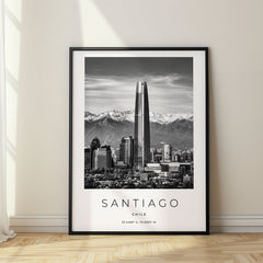 Santiago Black and White Travel Poster – Chile