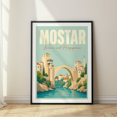 Mostar Pastel Pop Art Travel Poster – Bosnia and Herzegovina