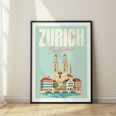 Zurich Pastel Pop Art Travel Poster – Switzerland