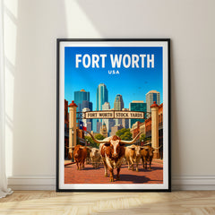 Fort Worth Vibrant Digital Travel Poster – USA