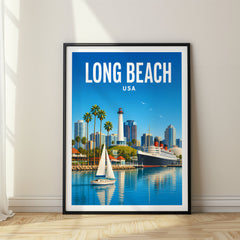 Long Beach Vibrant Digital Travel Poster – USA