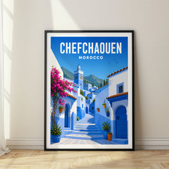 Chefchaouen Vibrant Digital Travel Poster – Morocco