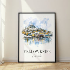 Yellowknife Watercolor Travel Poster – Canada