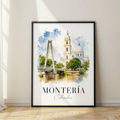 Montería Watercolor Travel Poster – Colombia