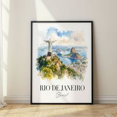 Rio de Janeiro Watercolor Travel Poster – Christ the Redeemer