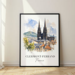 Clermont-Ferrand Watercolor Travel Poster – France