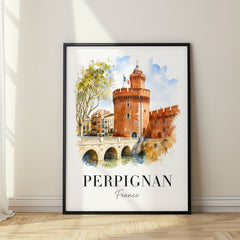 Perpignan Watercolor Travel Poster – France