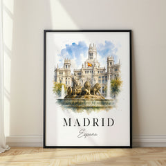 Madrid Watercolor Travel Poster – Cibeles Fountain
