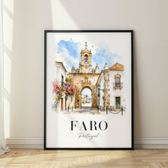 Faro Watercolor Travel Poster – Portugal
