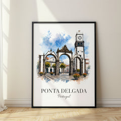Ponta Delgada Watercolor Travel Poster – Portugal