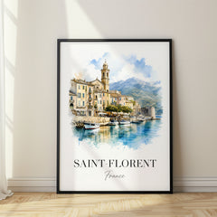 Saint Florent Watercolor Travel Poster – France