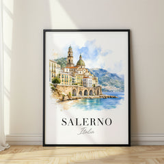 Salerno Watercolor Travel Poster – Italy