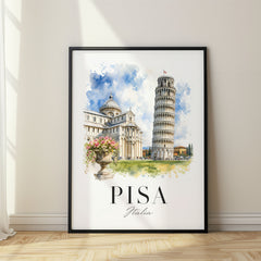 Pisa Watercolor Travel Poster – Cathedral with Flower Urn