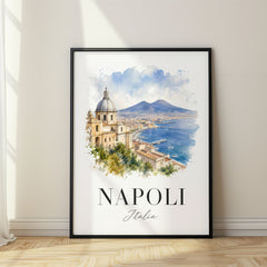 Napoli Watercolor Travel Poster – Domed Church Bay View
