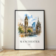 Manchester Watercolor Travel Poster – United Kingdom