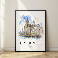 Liverpool Watercolor Travel Poster – United Kingdom