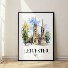 Leicester Watercolor Travel Poster – United Kingdom