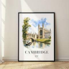 Cambridge Watercolor Travel Poster – United Kingdom