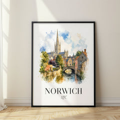 Norwich Watercolor Travel Poster – United Kingdom