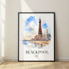 Blackpool Watercolor Travel Poster – United Kingdom