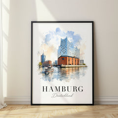 Hamburg Watercolor Travel Poster – Germany