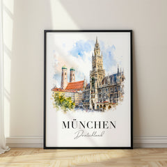 München Watercolor Travel Poster – Germany