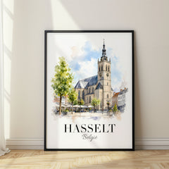 Hasselt Watercolor Travel Poster – Belgium