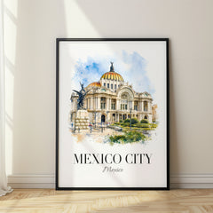Mexico City Watercolor Travel Poster – Palacio de Bellas Artes
