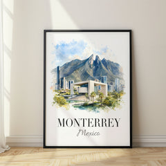 Monterrey Watercolor Travel Poster – Mexico