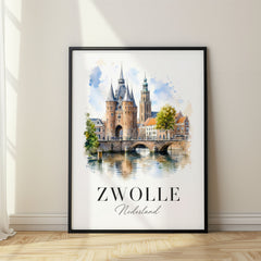 Zwolle Watercolor Travel Poster – Netherlands